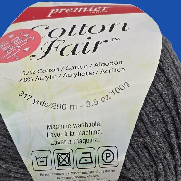 4 Skeins Premier Yarns Cotton Fair Cotton Acrylic Blend Slate Grey 27-13 (Fine) - Picture 6 of 9